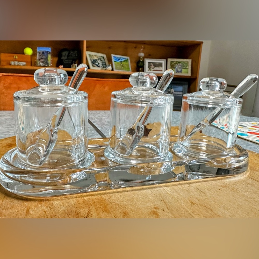 New NIB Vintage 90s Clear Chadwick’s Clear Acrylic Kitchen Condiment Serving Set